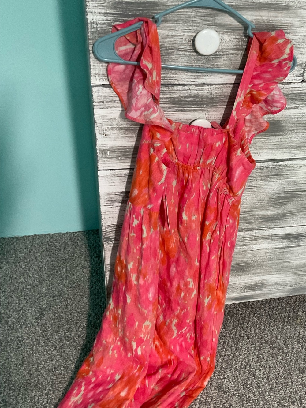 Time and Tru Pink Orange Floral Maxi Dress Adjustable Straps Pockets 8-10 cotton - Picture 11 of 11